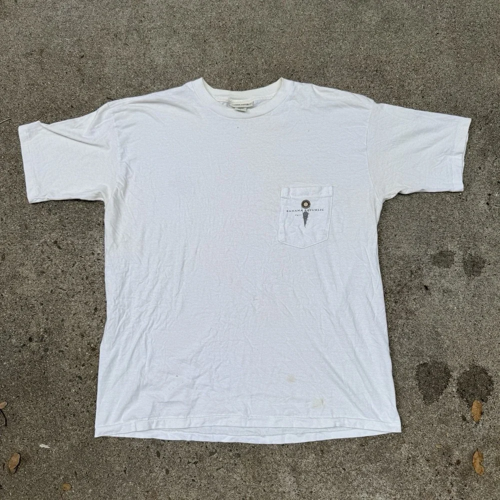 Vintage 80s 90s Banana Republic Pocket Tee Shirt Single Stitch Large Made in USA